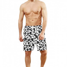 Pantaloni scurti de baie pentru barbati cu snur, perfecti pentru plaja, model alb si negru, marimea M