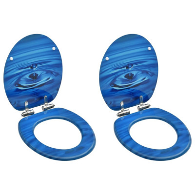 vidaXL Scaune WC capac silențios, 2 buc., albastru, MDF, model stropi foto