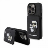 Karl Lagerfeld Husa Saffiano Card Slot Stand Karl&amp;Choupette iPhone 15 Pro Negru