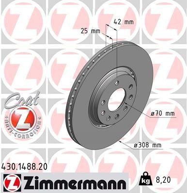 ZIMMERMANN COAT Z 430.1488.20 Disc frana ventilat exterior, acoperit (cu un strat protector), continut ridicat de carbon foto