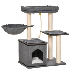 Ansamblu de joaca pentru pisici, cu platforme, culcus si sfoara, gri si bej, 60x40x83 cm GartenVIP DiyLine