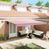 vidaXL Marchiză retractabilă manuală cu LED, dungi roșii și albe, 500x350 cm