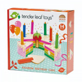 Tort din lemn pentru aniversari, Tender Leaf Toys, Curcubeu, 14 piese