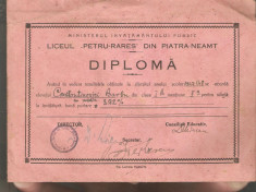 Diploma liceul Petru-Rares 1947-1948 foto