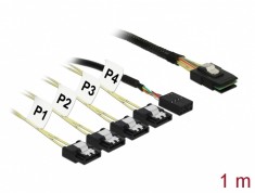 Cablu Mini SAS SFF-8087 &gt; 4 x SATA 7 pin Reverse + Sideband 1m, Delock 83319