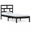 Cadru de pat mic single, negru, 75x190 cm, lemn masiv