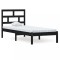 Cadru de pat mic single, negru, 75x190 cm, lemn masiv
