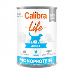 Calibra Life Mono Protein, Pui cu Orez, Conservă hrană umedă mono proteică fără cereale câini, (pate), 400g