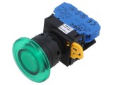 Comutator acționat prin apăsare verde 22mm with 2 contacte normal deschise
