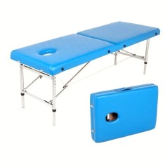 Masă de Masaj Portabilă SKY-BLUE, Pat masa &ndash; 2 Zone, Ideală pentru SPA, Cosmetică, Tatuaje, Aplicare gene - Fixă sau Reglabilă - Dr.Denis&trade;