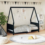 Cumpara ieftin Cadru de pat pentru copii, negru, 80x160 cm, lemn masiv de pin