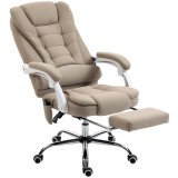 Vinsetto Fotoliu de birou executiv cu masaj și &icirc;ncălzire, &icirc;nălțime reglabilă, spătar rabatabil, stofă din in, bej | Aosom Romania