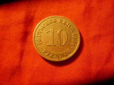 Moneda 10 pf Germania 1908 , litera E , cal. XF foto