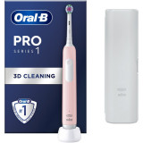 Periuta de dinti electrica Oral-B Pro 1, Curatare 3D, 1 program, 1 capat de periaj, trusa de calatorie, Roz