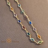 Colier placat cu aur, E tantat , 50 cm, cu cristale zirconia multicolore, uE or de asortat