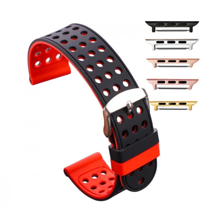 Curea silicon cu doua fete, compatibila Apple Watch 9|8|7|6|5|4|3|2|1 Series, 41mm|40mm|38mm, Rosu/Negru