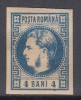 ROMANIA 1868 LP 23 c REGELE CAROL I CU FAVORITI 4 BANI ALBASTRU/HARTIE GALBUIE GUMA ORIGINALA SARNIERA, Nestampilat