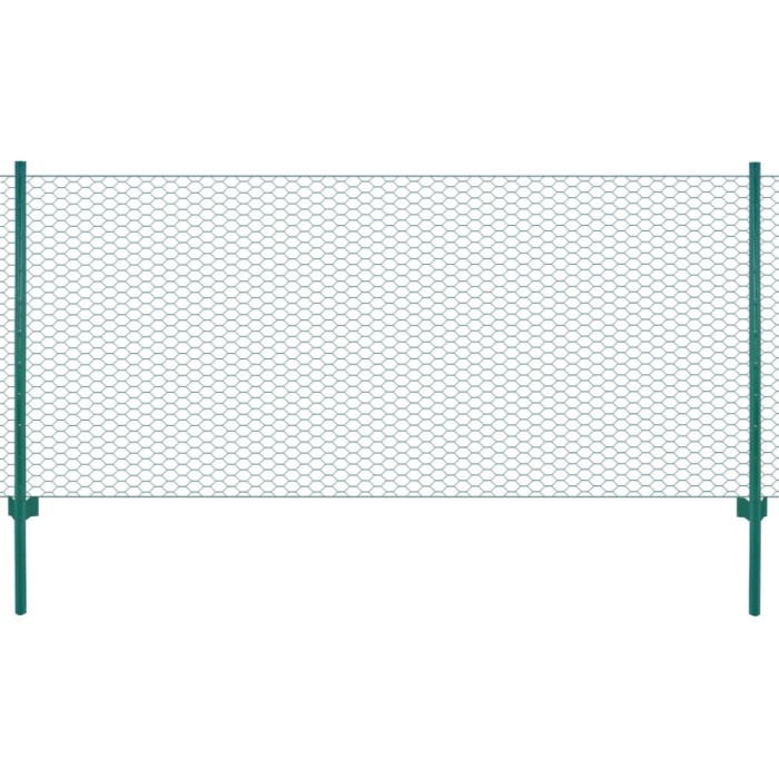 vidaXL Gard din plasă de s&acirc;rmă cu st&acirc;lpi, verde, 25 x 0,5 m, oțel