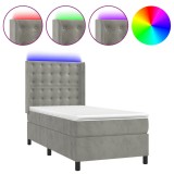 Cumpara ieftin Pat cu arcuri, cu saltea &amp; LED, gri deschis, 80x200 cm, catifea