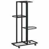 Cumpara ieftin Suport de flori cu 4 etaje, cu roti, negru, 44x23x80 cm, fier
