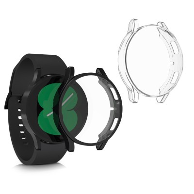 Set 2 Huse pentru Samsung Galaxy Watch 4 (40mm), Kwmobile, Negru/Transparent, Silicon, 56188.02 foto