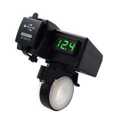 Priza USB x 2 si Voltmetru digital moto, led verde, culoare negru foto