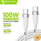Cablu de date si incarcare rapida, Bavin CB229, USB-C la USB-C, 100W,1, 5m, ALB, 10 GbpS