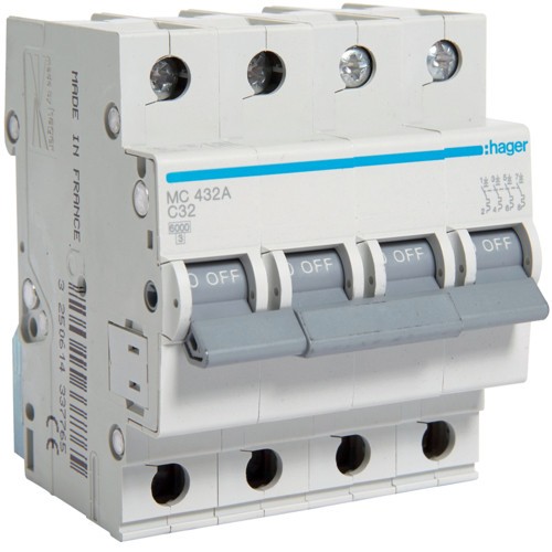 Siguranta automata 32A 4P Curba C 6ka Hager MC432A