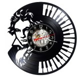 Ceas de perete decorativ disc vinil Ludwig van Beethoven Pian Muzica Clasica Negru 30 cm