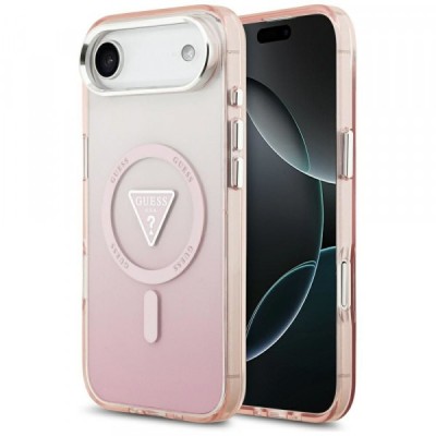 Husa MagSafe pentru Apple iPhone 17 Air, Guess, IML Gradient Triangle Logo, Roz foto