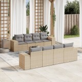 VidaXL Set canapele de grădină, 9 piese, cu perne, bej, poliratan