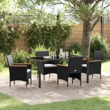 VidaXL Set de masă pentru grădină cu pernă 5 pcs Negru Rattan poli