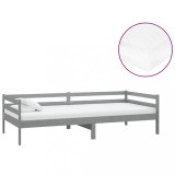 Cumpara ieftin Pat de zi cu saltea, gri, 90x200 cm, lemn masiv de pin