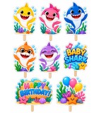 Set 8 Toppere Model Baby Shark pentru Tort, Carton Foliat