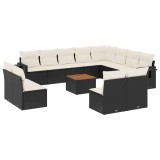 Set mobilier de gradina cu perne, 13 piese, negru, poliratan