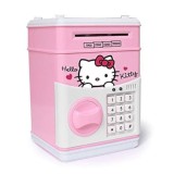 Pusculita pentru copii, Hello Kitty, cu functie ATM, cod pin si seif, roz/alb