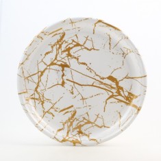 Platou rotund plastic dur 31,5 cm, modle marmura alb auriu
