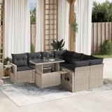 Cumpara ieftin Set canapele de grădină cu perne, 9 piese gri deschis poliratan