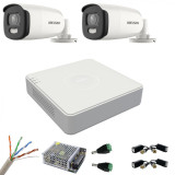 Kit de supraveghere Hikvision 2 camere 5MP ColorVu, Color noaptea 40m, DVR cu 4 canale 5MP, accesorii incluse SafetyGuard Surveillance