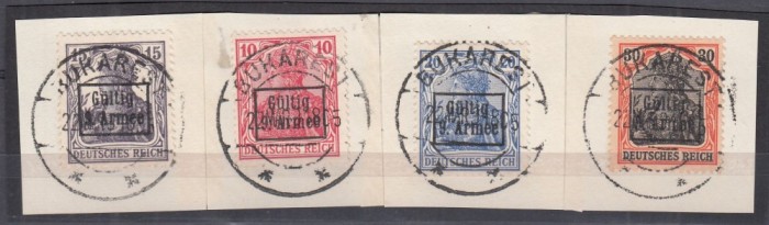 ROMANIA 1918 TIMBRE GERMANE CU SUPRATIPAR GULTIG 9 ARMEE SERIA/FRAGMENT STAMPILATA
