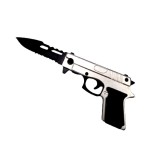 Cumpara ieftin Briceag Tip Pistol IdeallStore Argintiu, 18cm, Lama 8cm Otel, Blocare, Metal/Plastic, Vanatoare, Cutit, Fierastrau