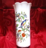 VAZA PORTELAN ENGLZESC AYNSLEY FINE BONE CHINA MODEL PEMBROKE DECOR CU FLORI SI PASARI