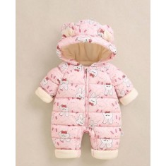 Combinezon din fas pentru fetite - Iepurasi (Marime Disponibila: 6-9 luni