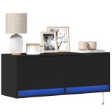 vidaXL Comodă TV de perete cu lumini LED, negru, 100x31x38 cm 852363