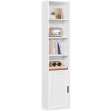 VASAGLE Biblioteca ingusta cu 6 niveluri si dulap inchis, rafturi reglabile, 24x32x175 cm, alb Household NewTrend