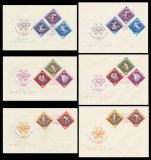 1963 Romania - 6 FDC J.O. Innsbruck (nedantelate), varietati latime plicuri, LP 571 a, Romania de la 1950, Sport