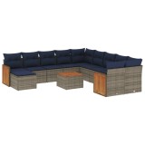Cumpara ieftin Set canapele de gradina cu 12 piese si perne, gri, poliratan