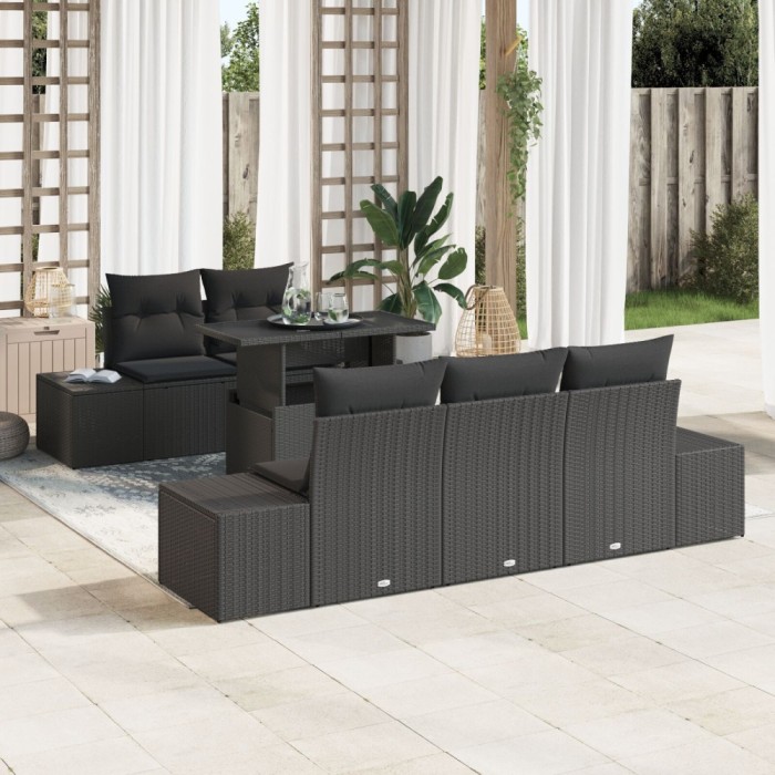 Gossi set de 6 piese de sofa de gradina cu pernute negru ratan poly