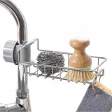 Raft organizator universal pentru bucatarie sau baie, montaj pe robinet, material otel, culoare Argintiu, AVEX