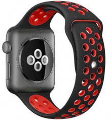 Curea iUni compatibila cu Apple Watch 1/2/3/4/5/6/7, 38mm, Silicon Sport, Negru/Rosu foto